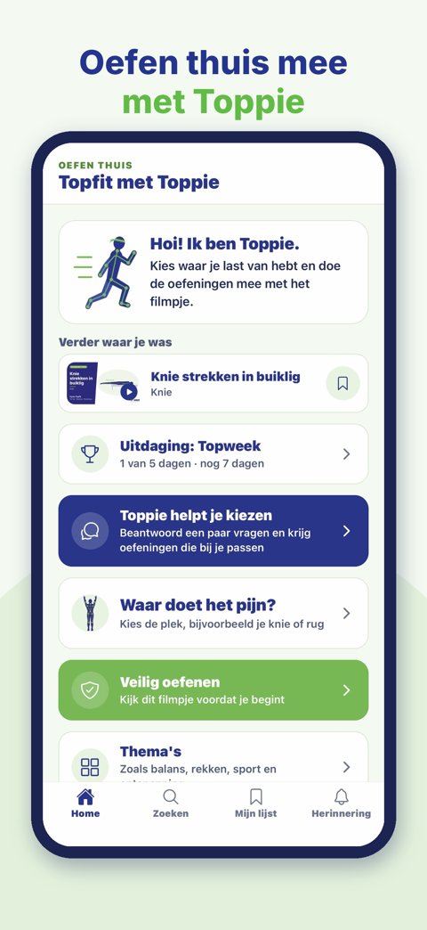 Schermafbeelding van de app Topfit met Toppie